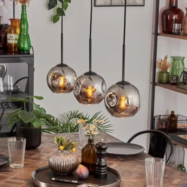 hofstein Ripoll Suspension Chrome, Fumé, 3 lumières* Lampes Modernes
