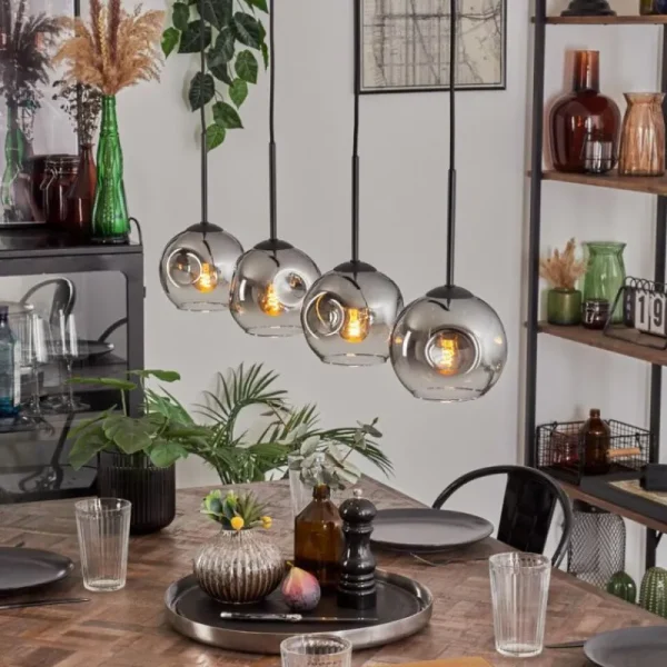 hofstein Ripoll Suspension Chrome, Clair, 4 lumières* Lampes En Verre