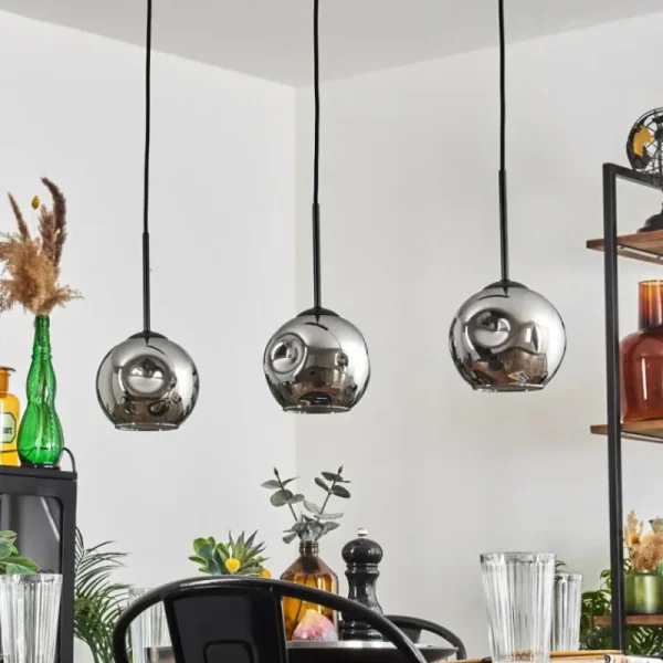 hofstein Ripoll Suspension Chrome, Fumé, 3 lumières* Lampes Modernes