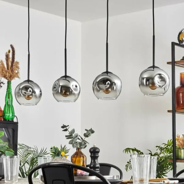 hofstein Ripoll Suspension Chrome, Clair, 4 lumières* Lampes En Verre