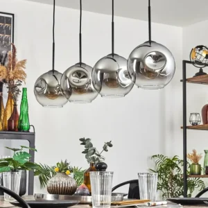 hofstein Ripoll Suspension Chrome, Clair, 4 lumières* Lampes En Verre