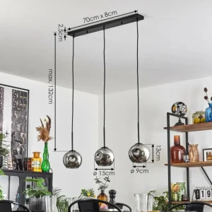hofstein Ripoll Suspension Chrome, Fumé, 3 lumières* Lampes Modernes