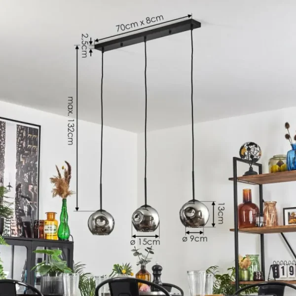 hofstein Ripoll Suspension Chrome, Fumé, 3 lumières* Lampes Modernes