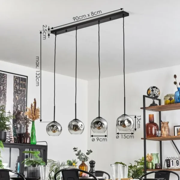 hofstein Ripoll Suspension Chrome, Clair, 4 lumières* Lampes En Verre