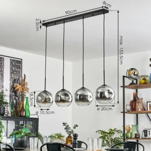 hofstein Ripoll Suspension Chrome, Clair, 4 lumières* Lampes En Verre