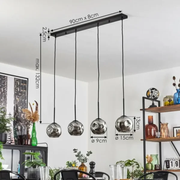 hofstein Ripoll Suspension Chrome, Fumé, 4 lumières* Lampes Modernes