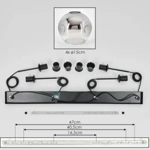 hofstein Ripoll Suspension Chrome, Clair, 4 lumières* Lampes En Verre