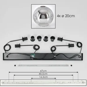 hofstein Ripoll Suspension Chrome, Clair, 4 lumières* Lampes En Verre