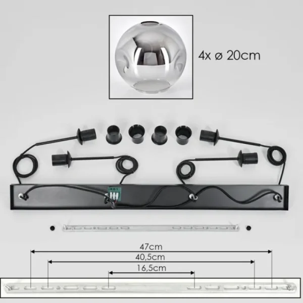 hofstein Ripoll Suspension Chrome, Clair, 4 lumières* Lampes En Verre