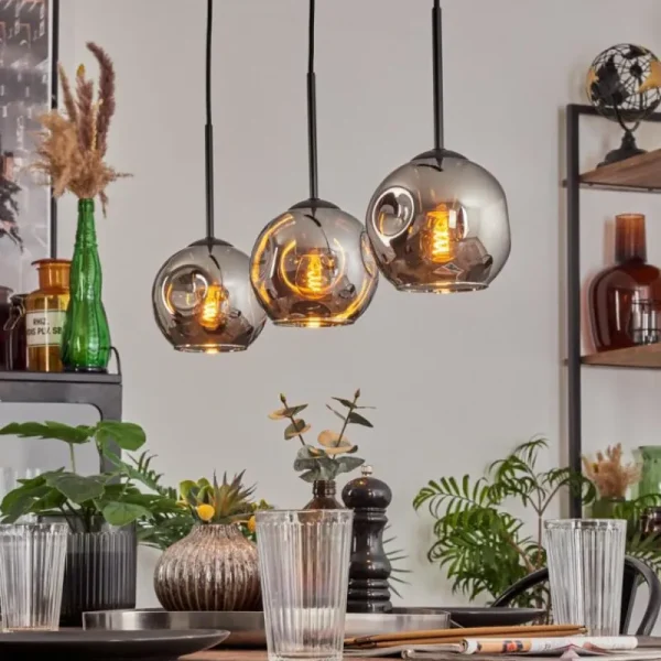 hofstein Ripoll Suspension Chrome, Fumé, 3 lumières* Lampes Modernes