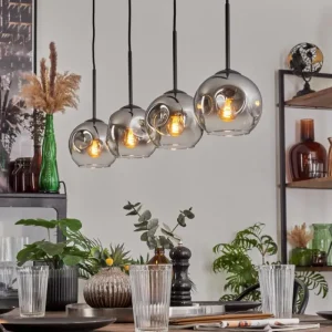hofstein Ripoll Suspension Chrome, Clair, 4 lumières* Lampes En Verre