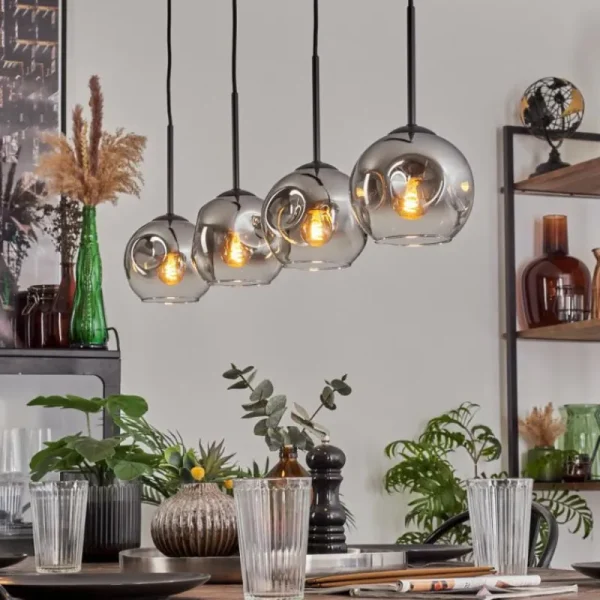 hofstein Ripoll Suspension Chrome, Clair, 4 lumières* Lampes En Verre