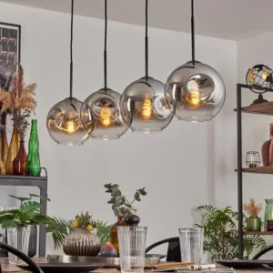 hofstein Ripoll Suspension Chrome, Clair, 4 lumières* Lampes En Verre