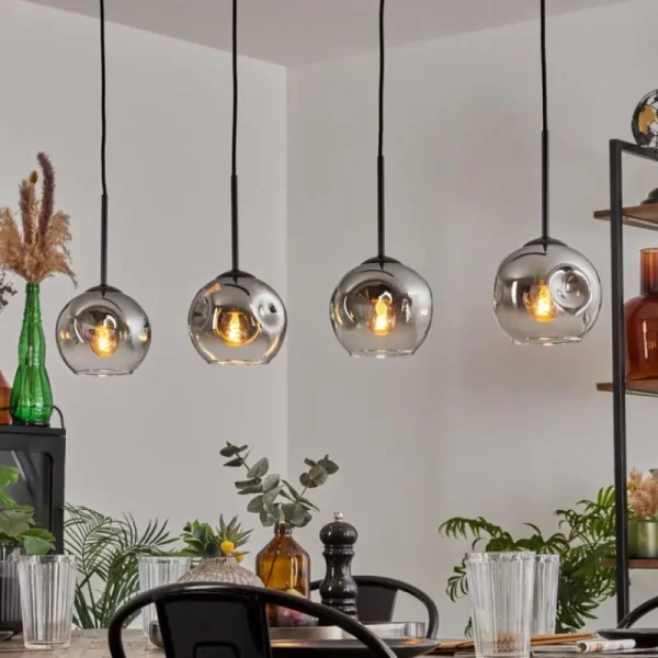 hofstein Ripoll Suspension Chrome, Clair, 4 lumières* Lampes En Verre