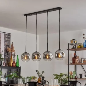 hofstein Ripoll Suspension Chrome, Clair, 4 lumières* Lampes En Verre