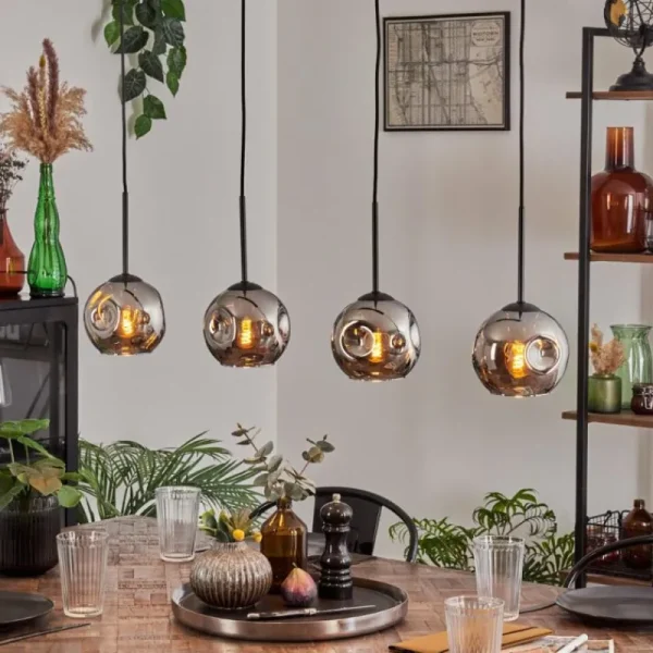 hofstein Ripoll Suspension Chrome, Fumé, 4 lumières* Lampes Modernes