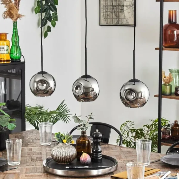 hofstein Ripoll Suspension Chrome, Fumé, 3 lumières* Lampes Modernes