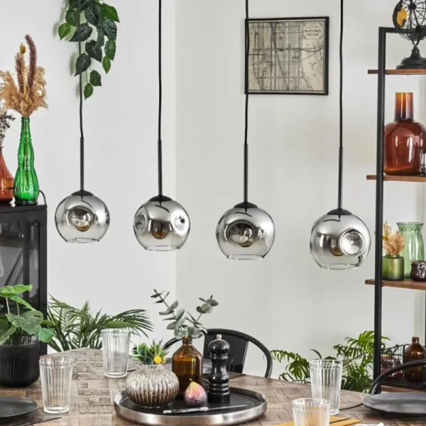 hofstein Ripoll Suspension Chrome, Clair, 4 lumières* Lampes En Verre