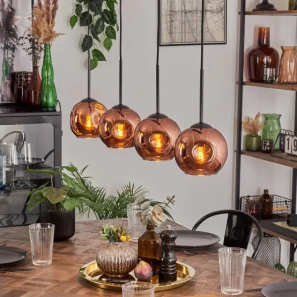 hofstein Ripoll Suspension Cuivré, 4 lumières* Lampes En Verre