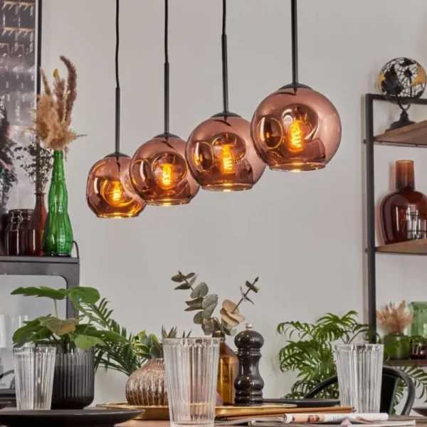 hofstein Ripoll Suspension Cuivré, 4 lumières* Lampes En Verre
