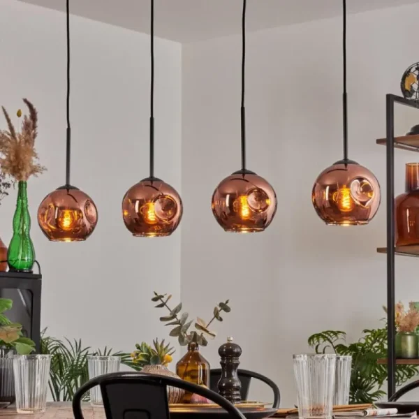 hofstein Ripoll Suspension Cuivré, 4 lumières* Lampes En Verre