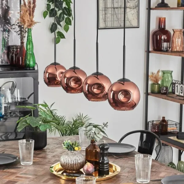 hofstein Ripoll Suspension Cuivré, 4 lumières* Lampes En Verre