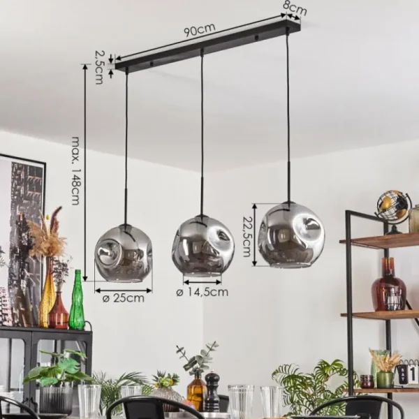 hofstein Ripoll Suspension Fumé, 3 lumières* Lampes Modernes