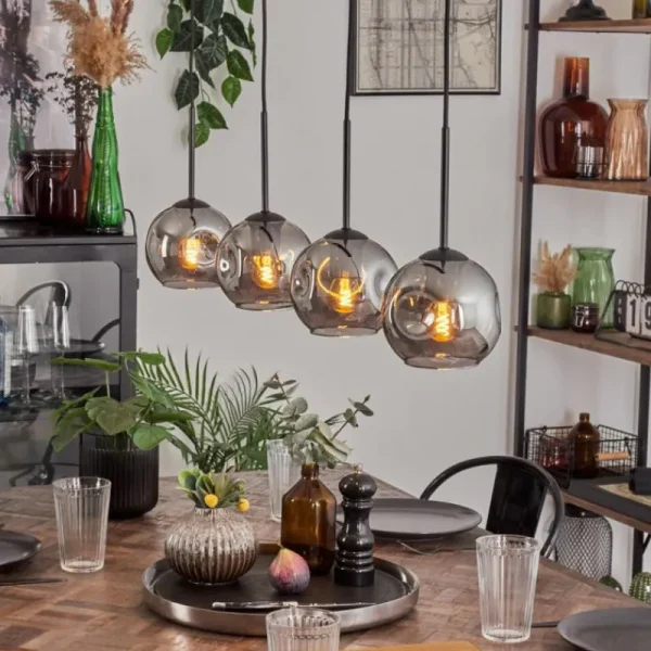 hofstein Ripoll Suspension Noir, 4 lumières* Lampes Modernes