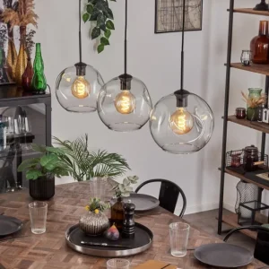 hofstein Ripoll Suspension Noir, 3 lumières* Lampes En Verre