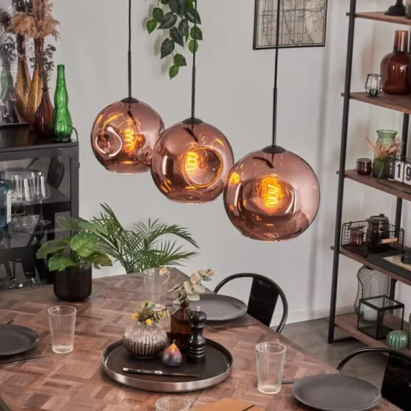 hofstein Ripoll Suspension Noir, 3 lumières* Lampes En Verre