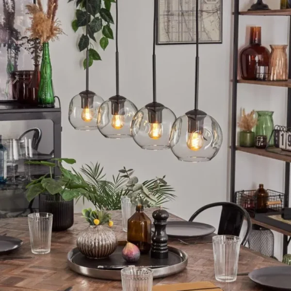 hofstein Ripoll Suspension Noir, 4 lumières* Lampes En Verre