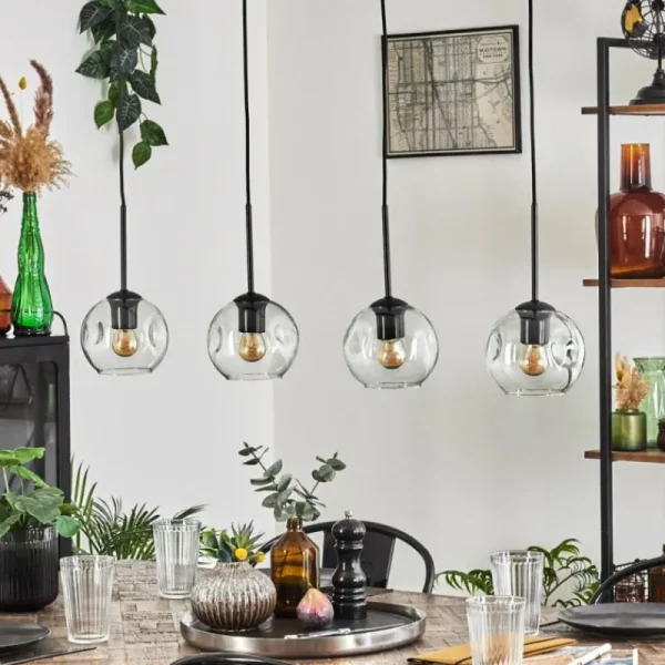 hofstein Ripoll Suspension Noir, 4 lumières* Lampes En Verre