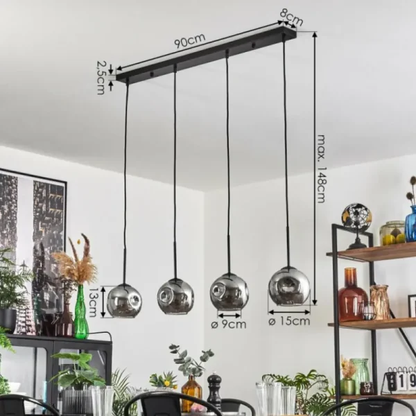 hofstein Ripoll Suspension Noir, 4 lumières* Lampes Modernes