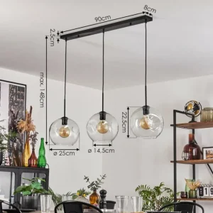 hofstein Ripoll Suspension Noir, 3 lumières* Lampes En Verre