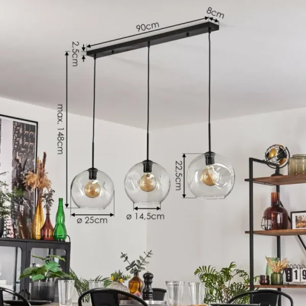 hofstein Ripoll Suspension Noir, 3 lumières* Lampes En Verre