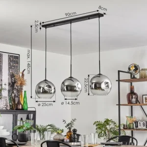 hofstein Ripoll Suspension Noir, 3 lumières* Lampes En Verre