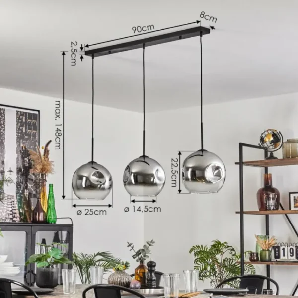 hofstein Ripoll Suspension Noir, 3 lumières* Lampes En Verre