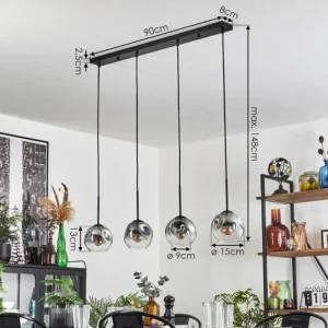 hofstein Ripoll Suspension Noir, 4 lumières* Lampes Modernes