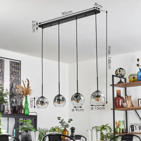 hofstein Ripoll Suspension Noir, 4 lumières* Lampes Modernes