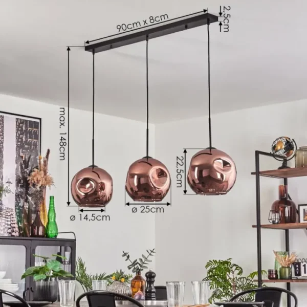 hofstein Ripoll Suspension Noir, 3 lumières* Lampes En Verre