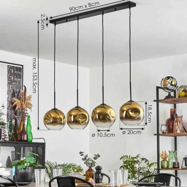 hofstein Ripoll Suspension Noir, 4 lumières* Lampes En Verre