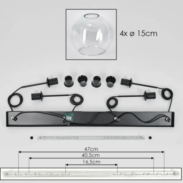 hofstein Ripoll Suspension Noir, 4 lumières* Lampes En Verre