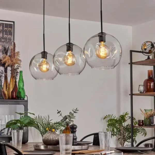 hofstein Ripoll Suspension Noir, 3 lumières* Lampes En Verre