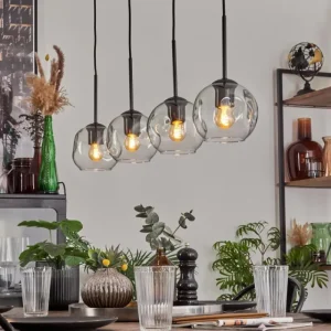 hofstein Ripoll Suspension Noir, 4 lumières* Lampes En Verre