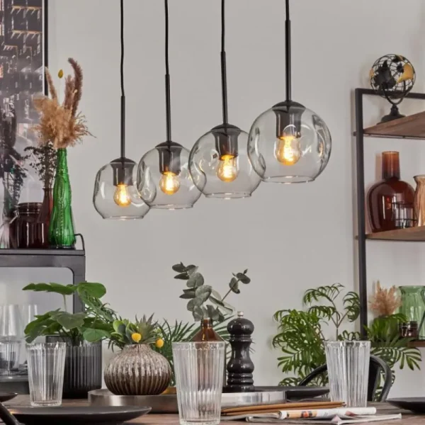 hofstein Ripoll Suspension Noir, 4 lumières* Lampes En Verre