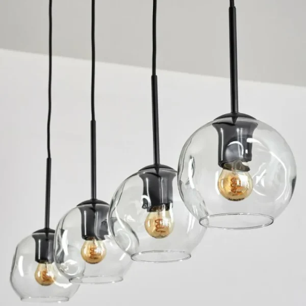 hofstein Ripoll Suspension Noir, 4 lumières* Lampes En Verre
