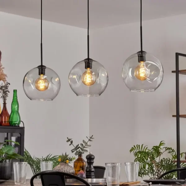 hofstein Ripoll Suspension Noir, 3 lumières* Lampes En Verre