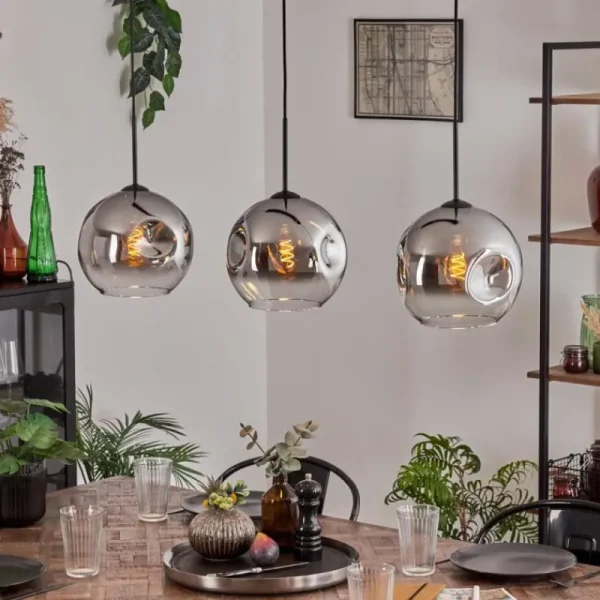 hofstein Ripoll Suspension Noir, 3 lumières* Lampes En Verre