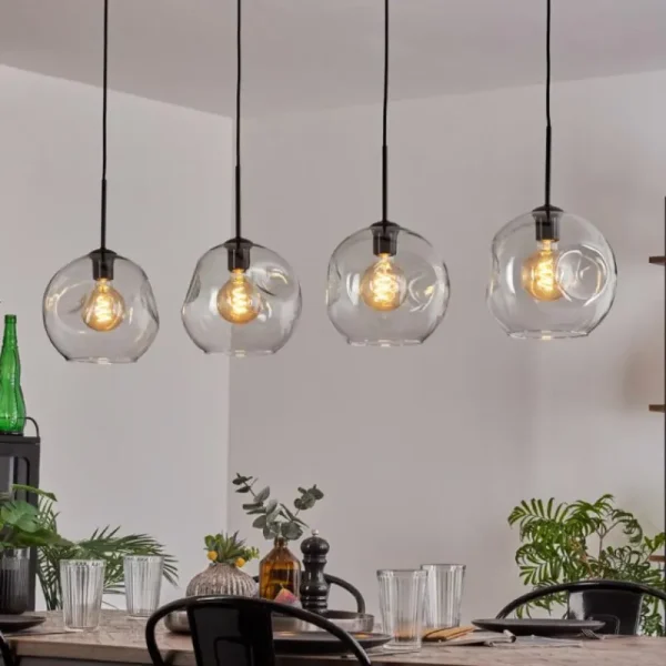 hofstein Ripoll Suspension Noir, 4 lumières* Lampes En Verre