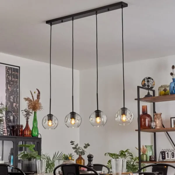 hofstein Ripoll Suspension Noir, 4 lumières* Lampes En Verre